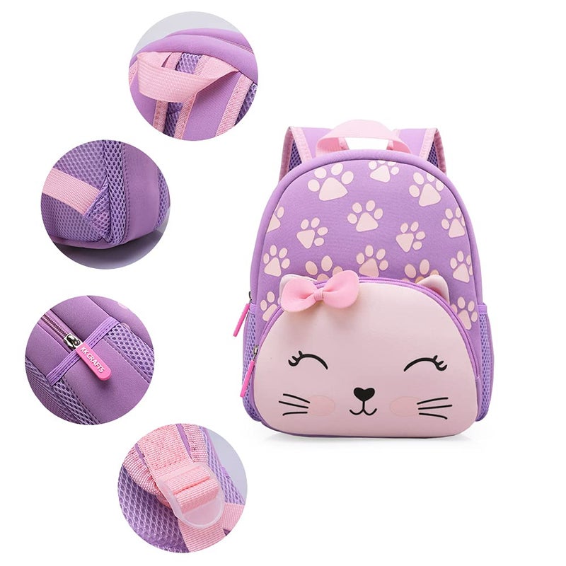 KK CRAFTS Preschool Backpack Toddler Neoprene Animal Schoolbag Lunch backpack for Kids Boys Girls(Purple Cat) - Image 4